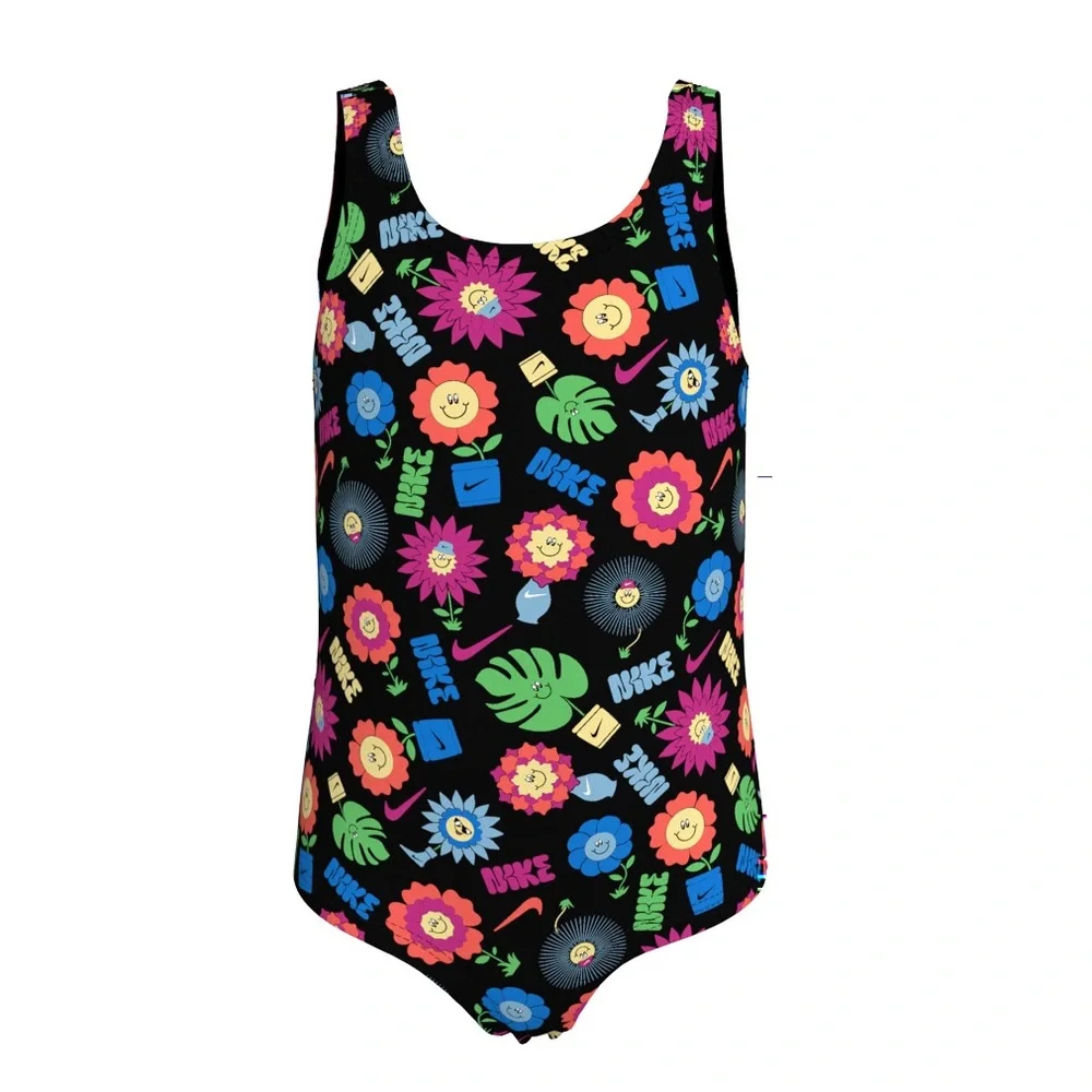NIKE Girls One Piece U-Back Swimsuit Nike Logo Garden Party Sizes 5, 6 NWT